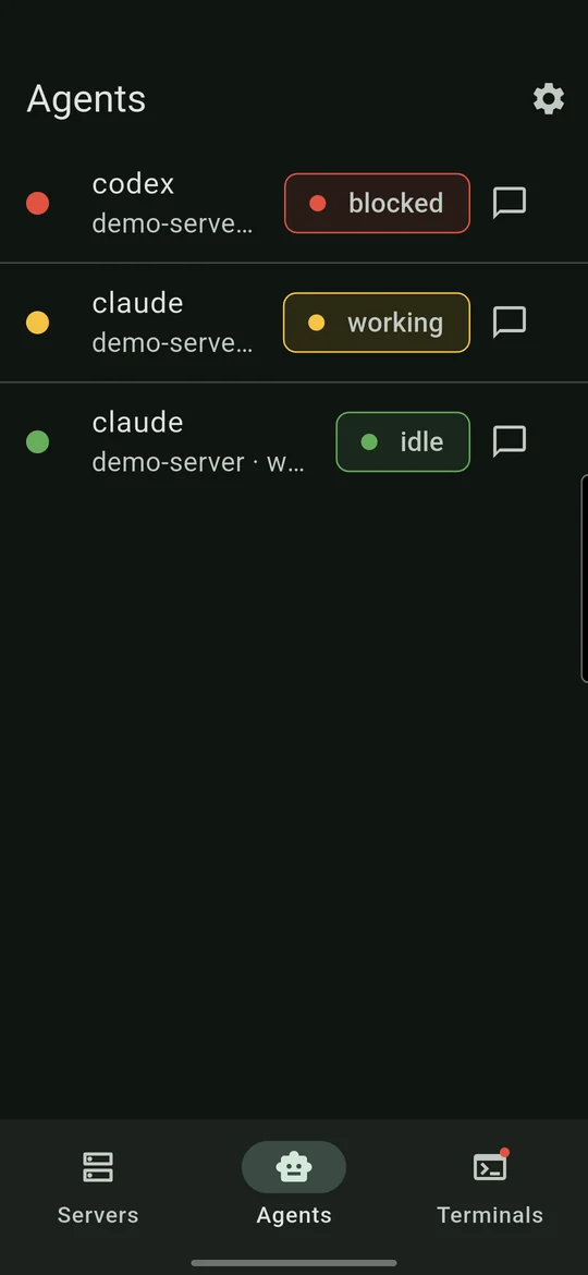 Agent status list showing blocked